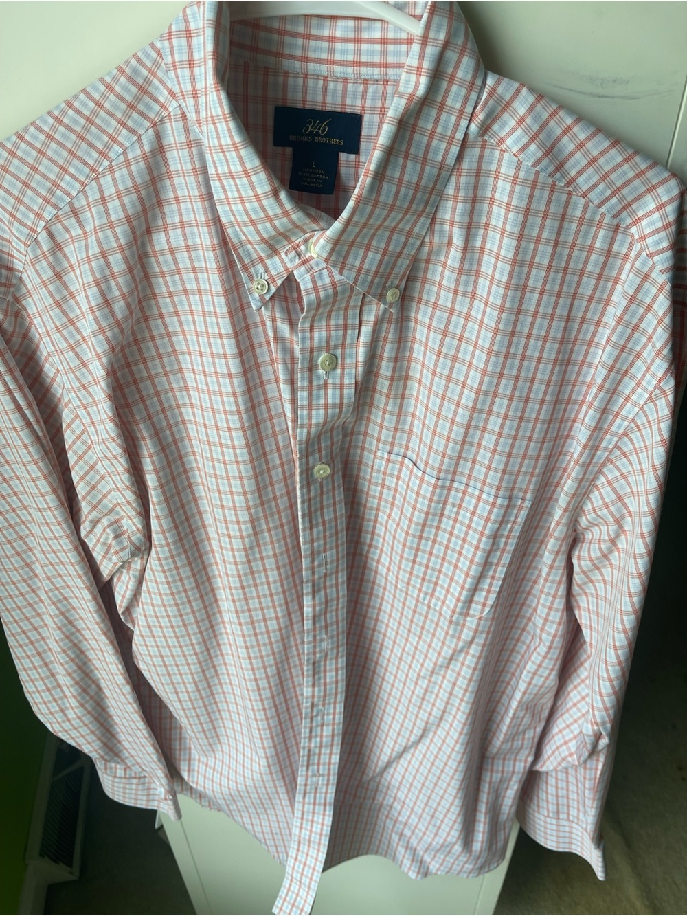 Brooks Brothers Button-Down Plaid Shirt in Coral and White